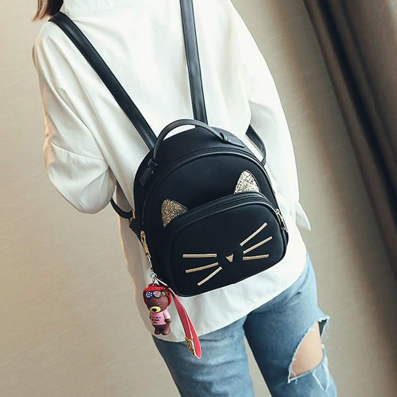 XMRSOY Teen Girls Cute Cat Mini Backpack Velvet Daypack Portable Shoulder Bag - Image 3
